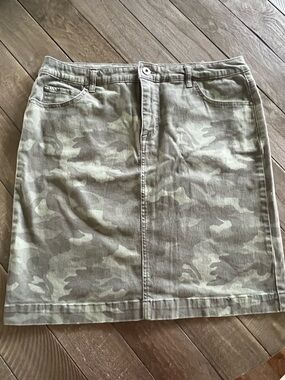 Style & Co. Olive Green Camo Denim Skirt